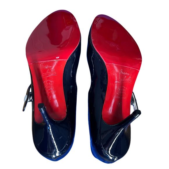 Christian Louboutin Mary Jane Strap Snap Open Toe Pumps Red Bottoms 38 8 VTG - Picture 6 of 7
